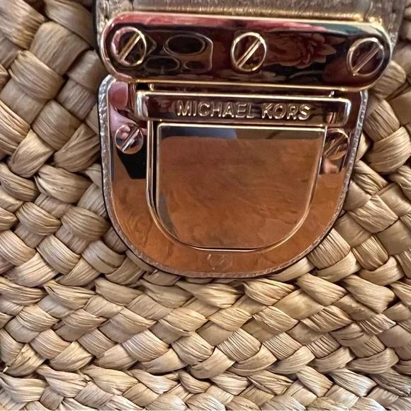 Michael Kors Hand-Woven Straw Leather Trim ToteSantorini Summer Straw Purse - Picture 8 of 12